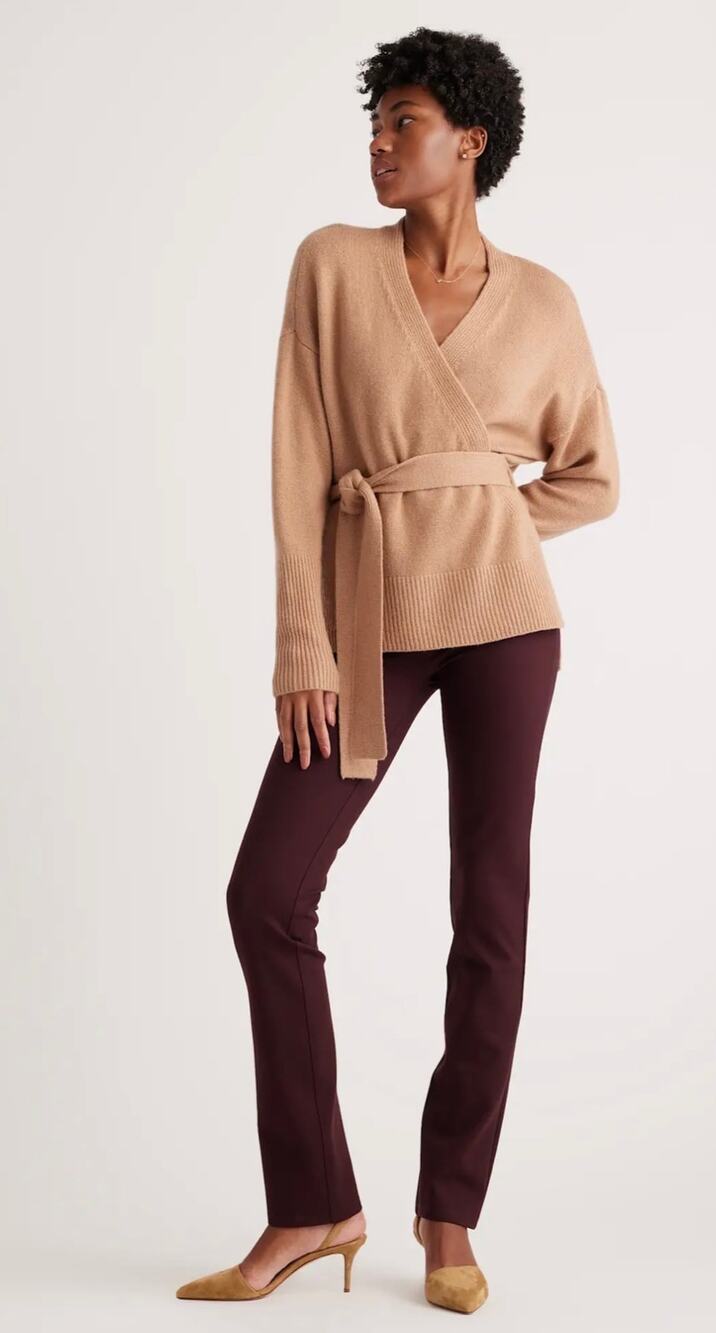 Quince Ultra-Stretch Ponte Straight Leg Pants in Burgundy Size Medium Long